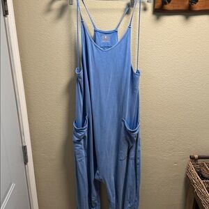 Blue Sleeveless Jumpsuit with Pockets